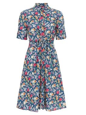 Ralph Lauren Floral Tie Waist Shirt Dress Size 2 Women's 100% Linen Collard EUC